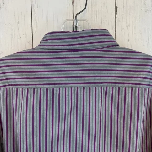 Hugo Boss Purple/Grey Striped Cotton Regular Fit Button Down Shirt Size Large - Picture 7 of 15